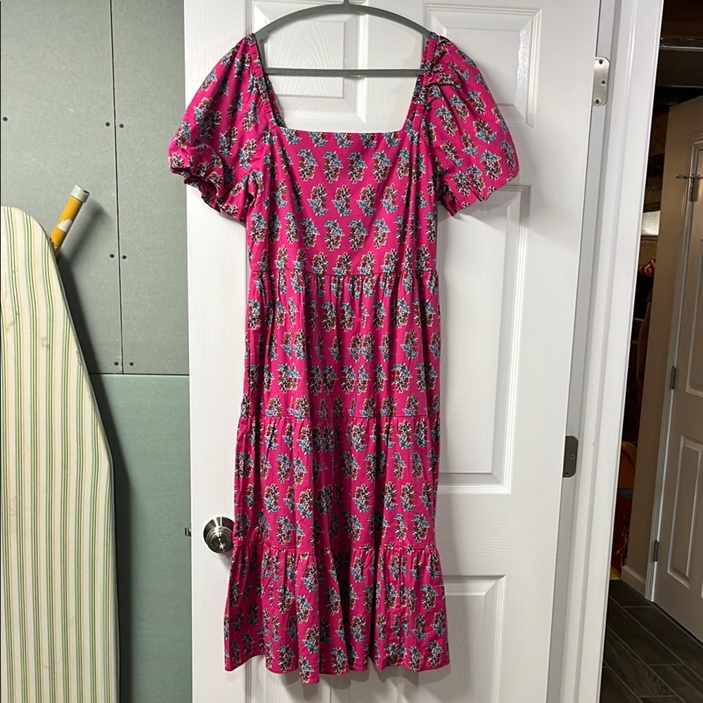 J. Crew Pink Puff Sleeve Midi Sundress